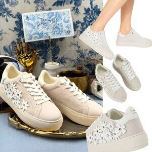 🆕 KURT GEIGER LONDON 🧿NWOB Laney Flower Embellished Sneakers, Bone, Sz 40 US 9